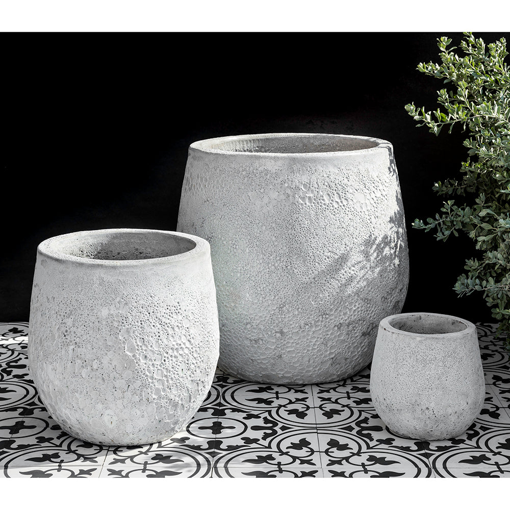 White Faux Coral Glazed Barrel Planters - Set of 3
