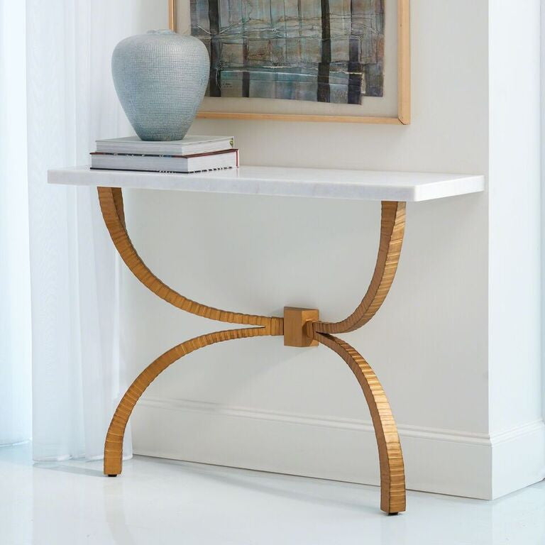 Bowed Leg Console - Gold & Marble
