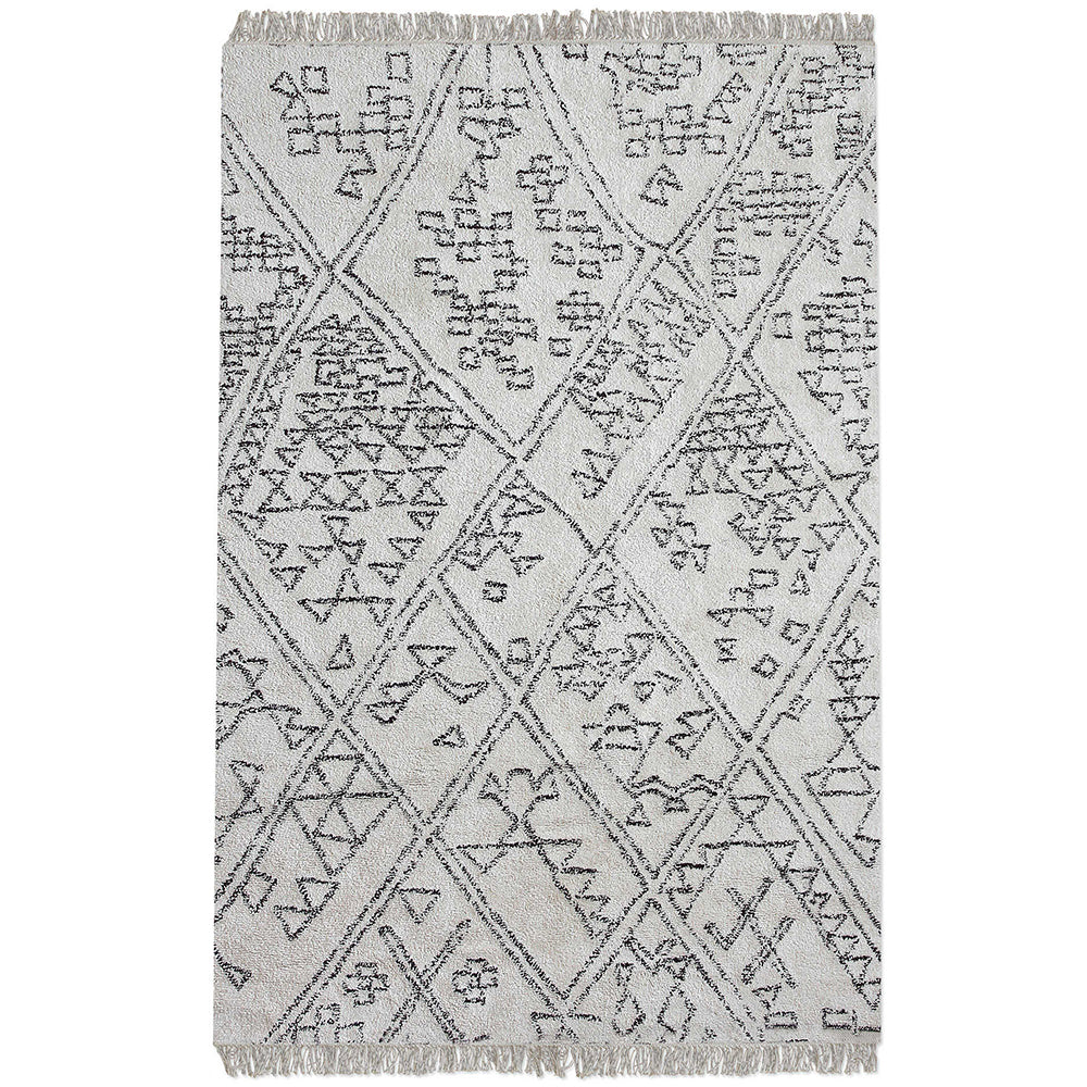 Campo Handwoven Tribal Design Cotton Rug - Ivory & Black