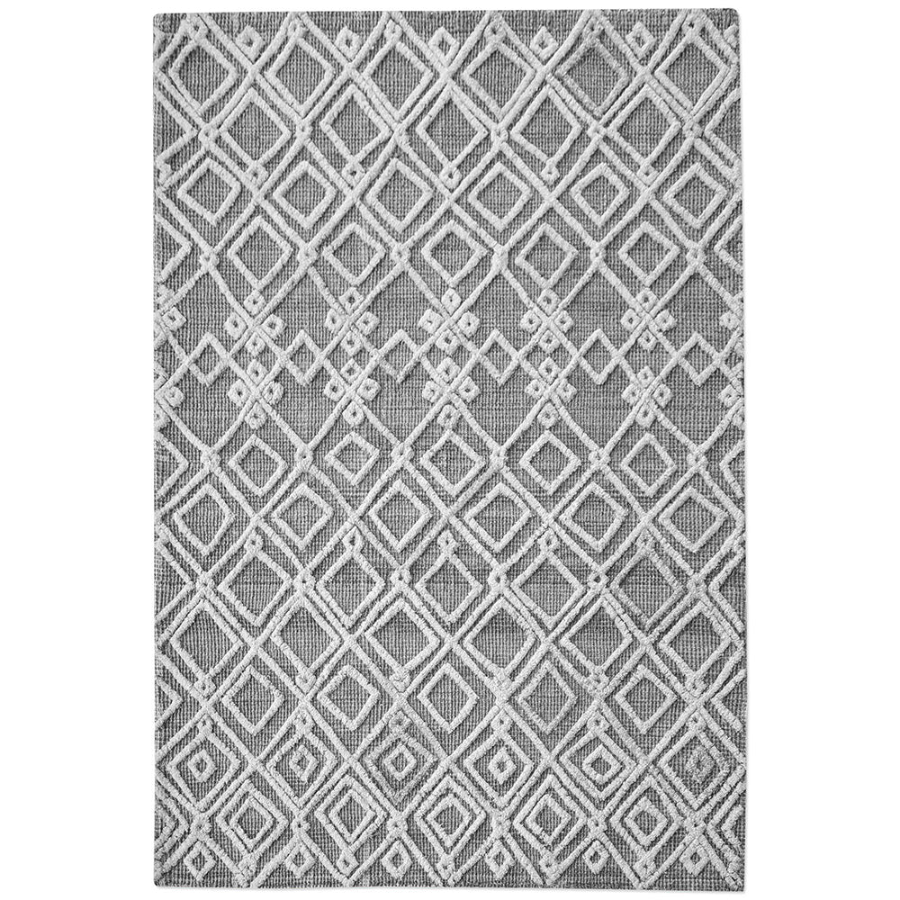 Sieano Handwoven Tribal Design Wool Rug - Gray & Ivory