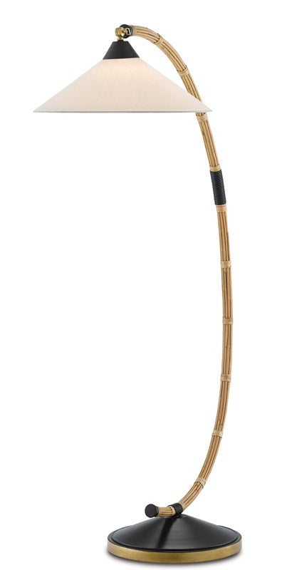 Currey and Company Lisbon Floor Lamp - Natural/Rattan/New Brass/Satin Black