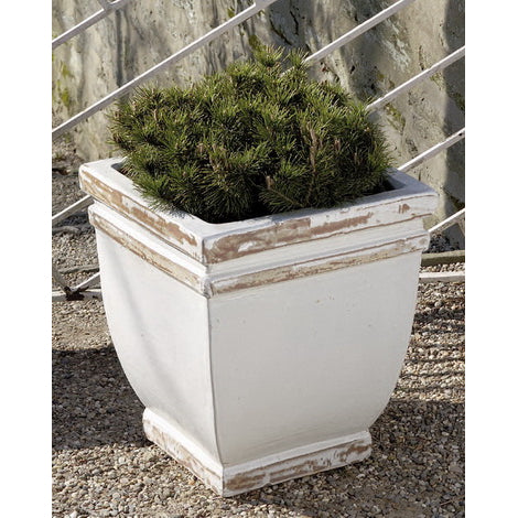 Antique White Glazed Terra Cotta Square Rolled Rim Planters - Set of 3