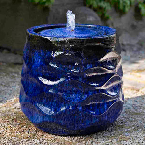 Wave Pattern Glazed Terra Cotta Fountain - Riviera Blue