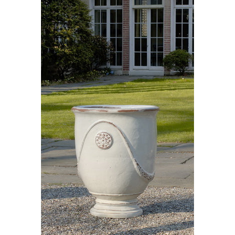 Antique White Glazed Terra Cotta Urn Planters - Set of 4