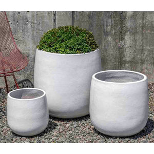 White Glazed Terra Cotta Barrel Planters - Set of 3