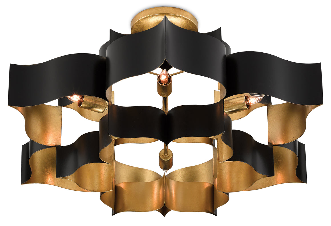 Currey and Company Grand Lotus Black Large Chandelier