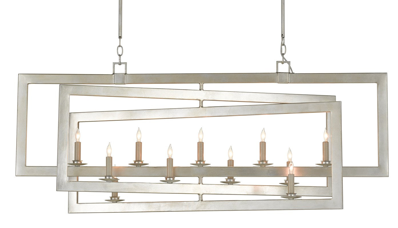 Currey and Company Middleton Rectangular Silver Chandelier - Contemporary Silver Leaf