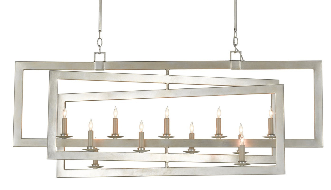 Currey and Company Middleton Rectangular Silver Chandelier - Contemporary Silver Leaf