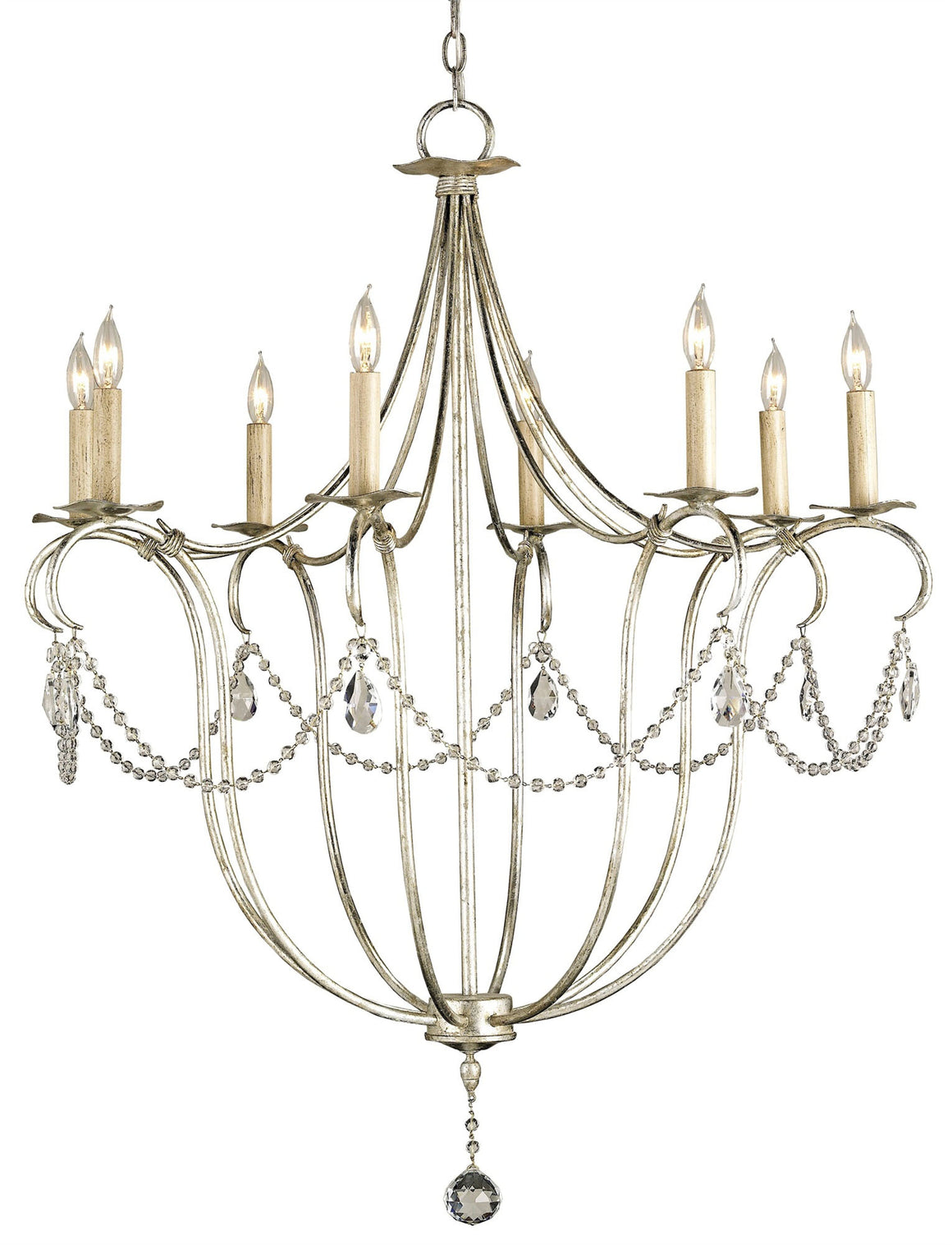 Currey and Company Crystal Lights Silver Large Chandelier