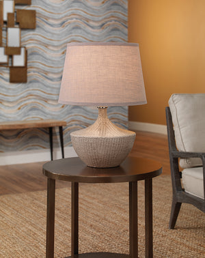 Off White Basket Weave Accent Lamp