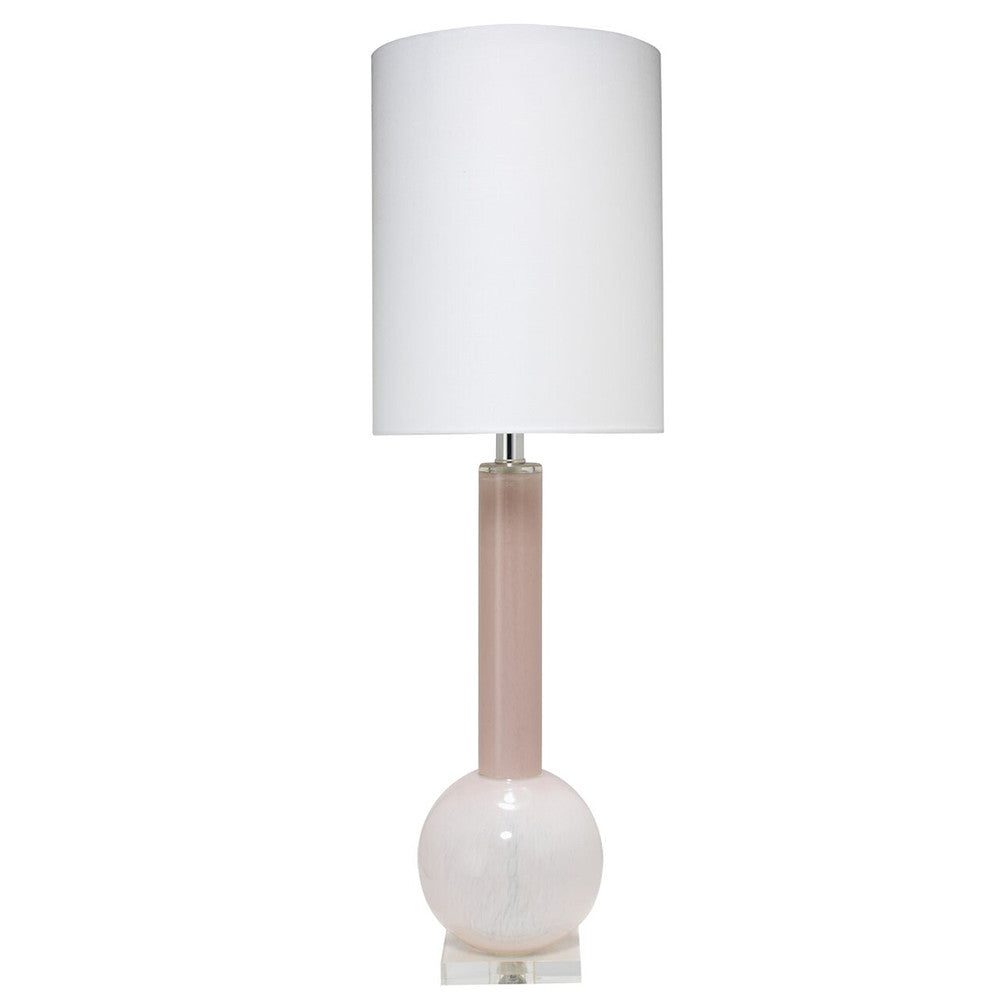 Tall Glass Table Lamp with Drum Shade – Petal Pink
