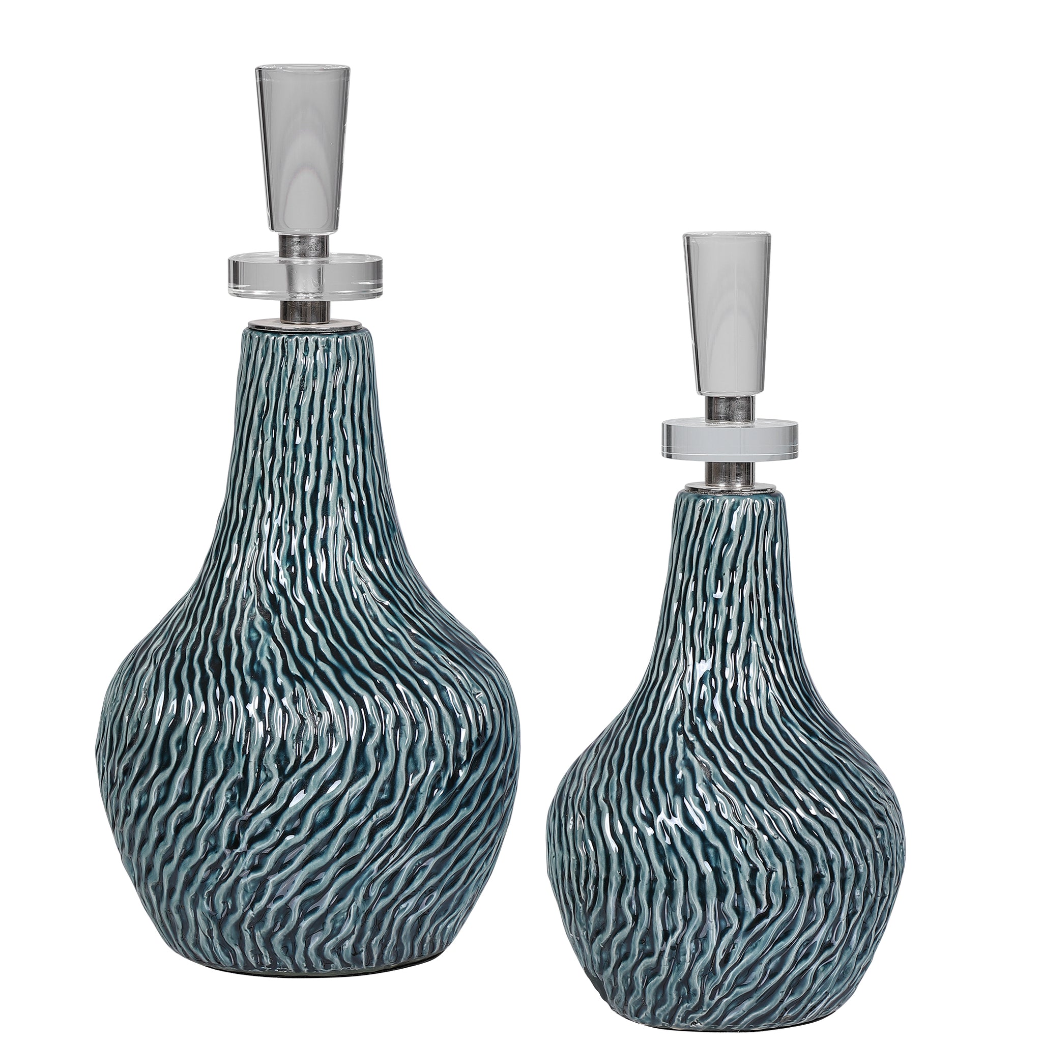 Almera Dark Teal Bottles, S/2