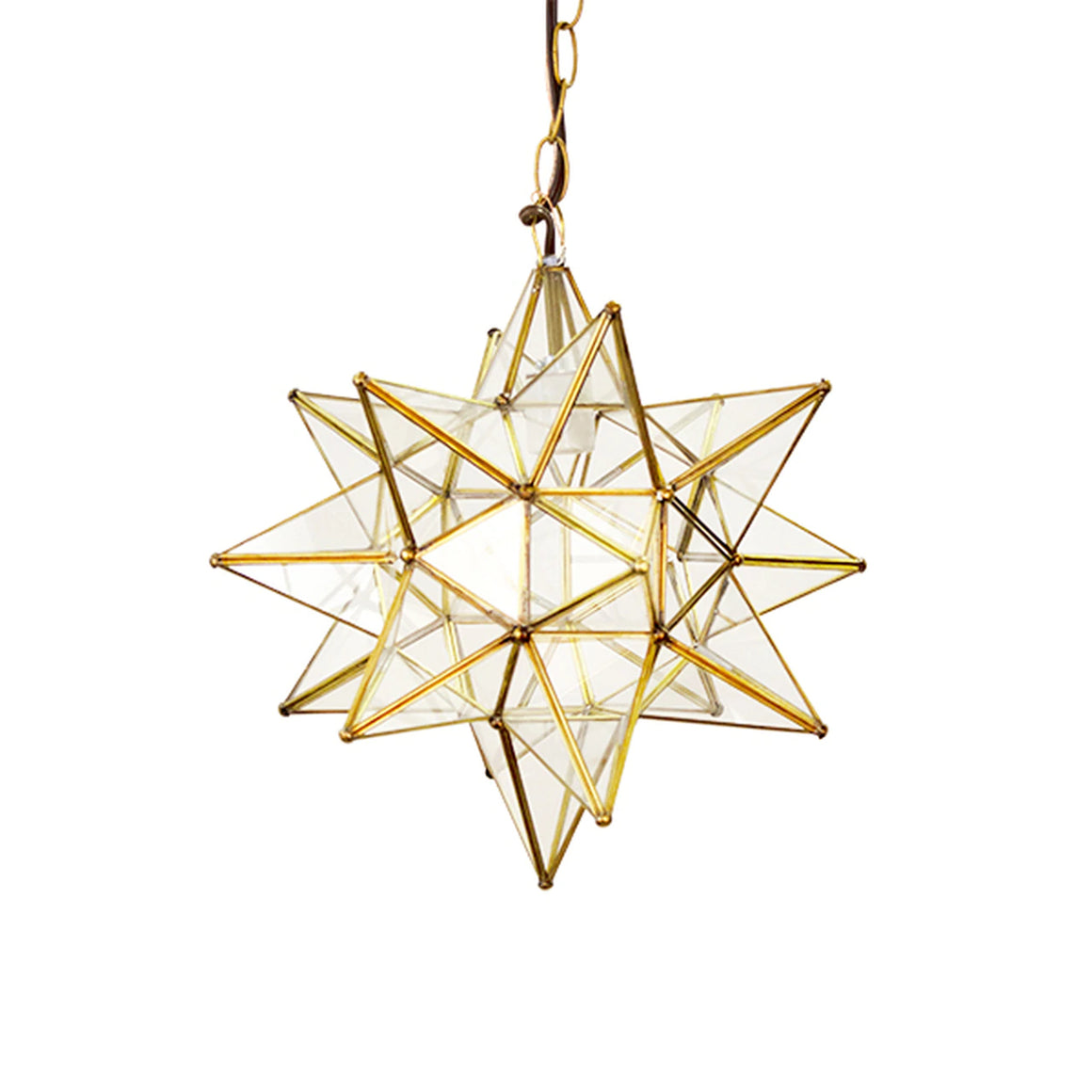 Worlds Away Medium Star Pendant Light - Clear Glass & Brass