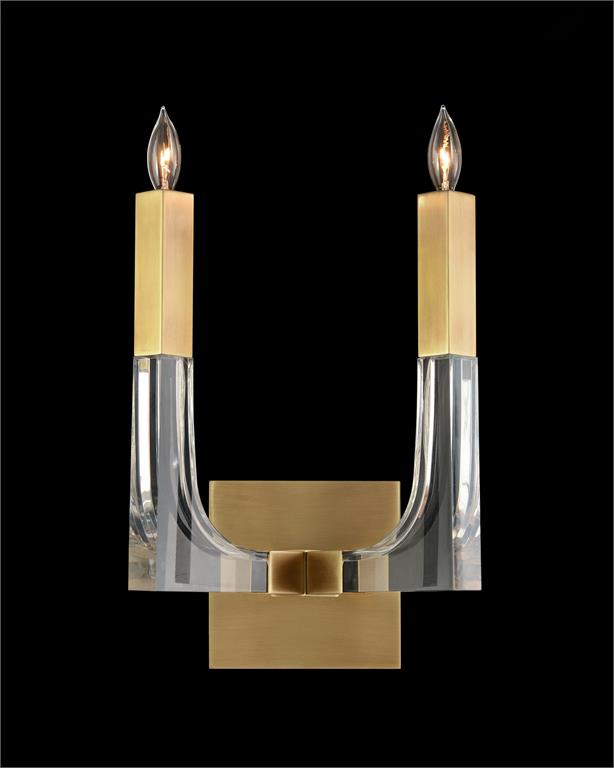 Acrylic and Brass Two-Light Wall Sconce