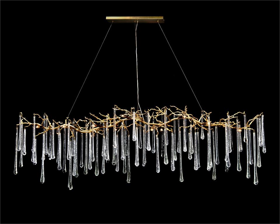 Glass Teardrop Fourteen-Light Horizontal Chandelier