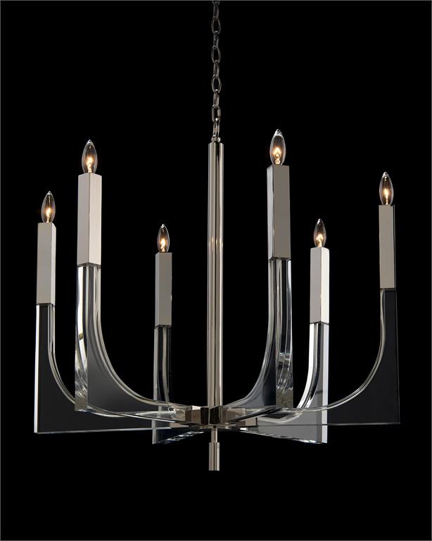 Acrylic and Nickel Six-Light Chandelier