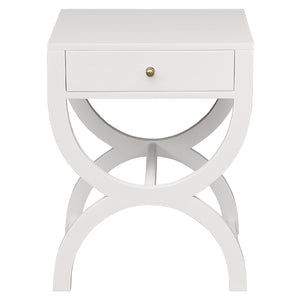 Worlds Away Alexis Side Table with Drawer – Matte White Lacquer