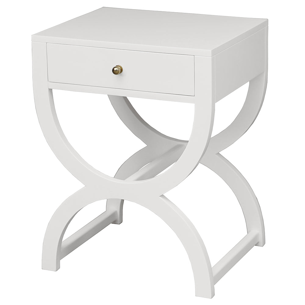 Worlds Away Alexis Side Table with Drawer – Matte White Lacquer