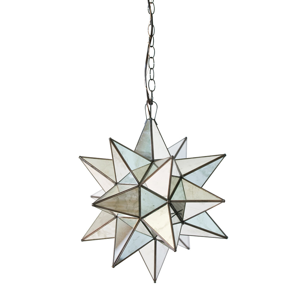 Worlds Away Small Star Pendant Light – Antique Brass & Mirror