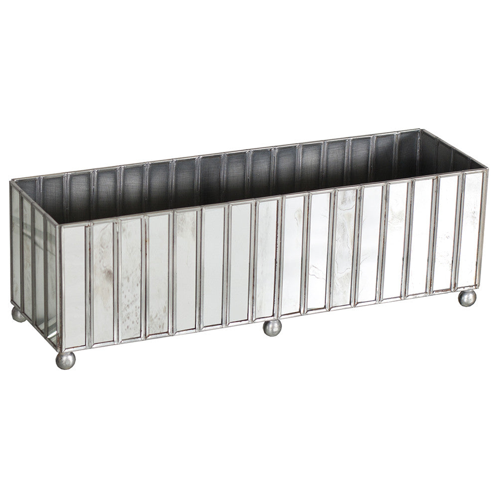 Worlds Away Rectangular Antique Mirror Planter with Silver Edging