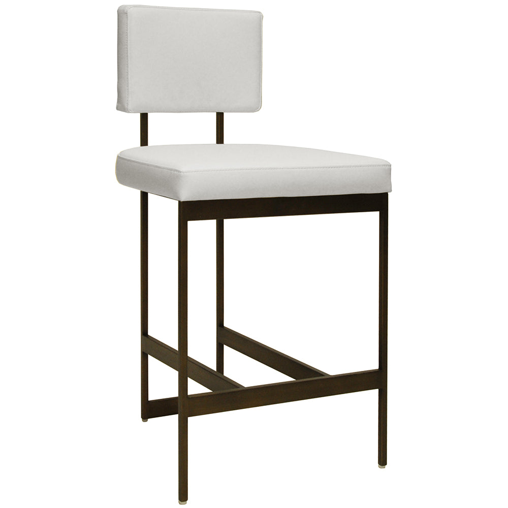 Worlds Away Shaw Bronze Frame Counter Stool – White Vinyl
