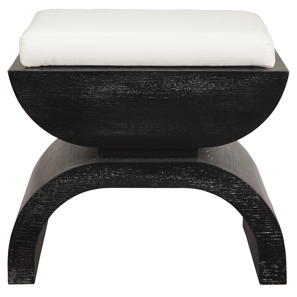 Worlds Away Biggs Oak Stool with White Linen Cushion - Black