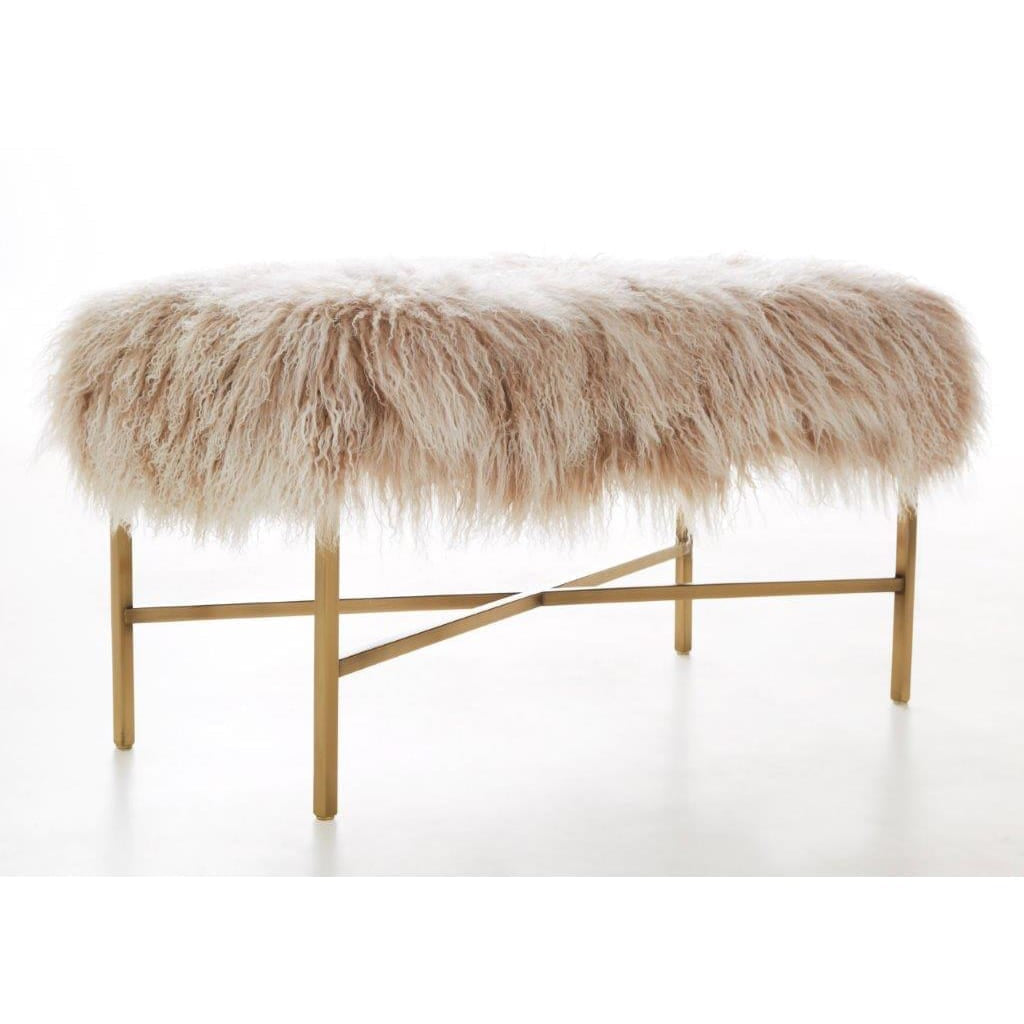 48" Tibetan Lamb X-Frame Bench – Taupe Tip (Additional Colors & Finishes Available)