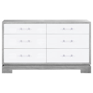 Worlds Away Crawford 6 Drawer Chest with White Lacquer Fronts - Grey Cerused Oak