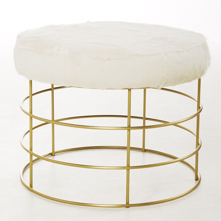 Cage Ottoman with White Fur Top