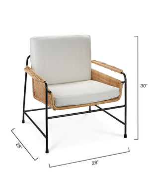 Palermo Lounge Chair in Natural Rattan & Black Steel with Off White Cushions