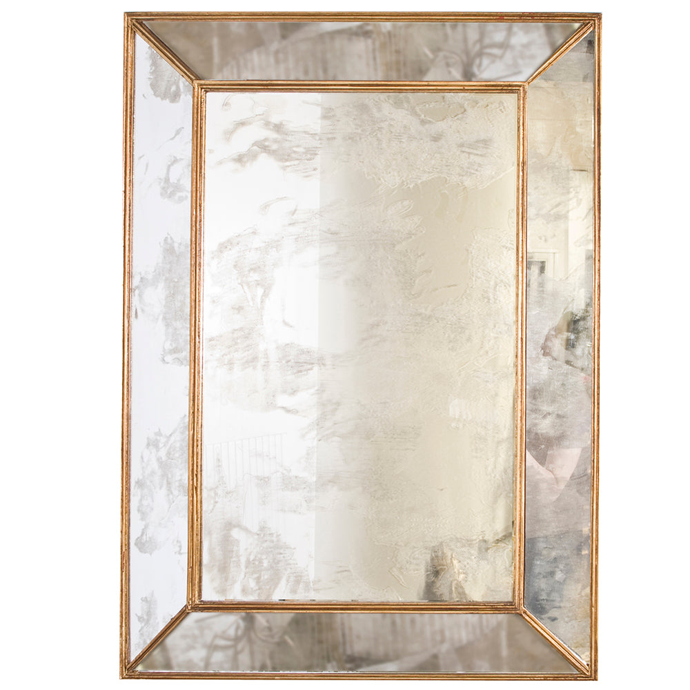 Worlds Away Dion Rectangular Antique Mirror with Gold Leaf Edging