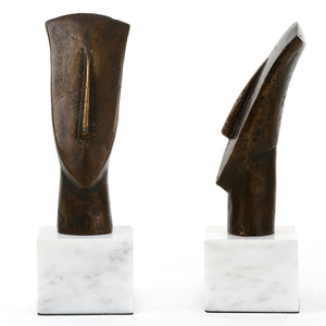 Cast Iron Cycladic Head Sculptures with Bronze Finish – Set of 2 | Delos Collection | Villa & House