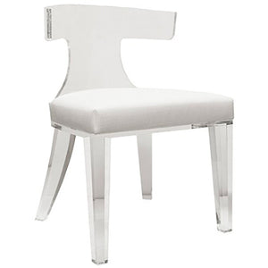 Worlds Away Duke Acrylic Chair with Linen Cushion - White