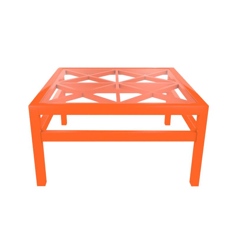 Essex Lacquer Trellis Coffee Table with Glass Top - Orange (Additional Colors Available)