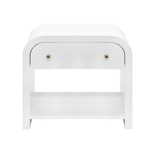 Worlds Away Esther Waterfall Edge Side Table with Fluted Drawer – White Lacquer