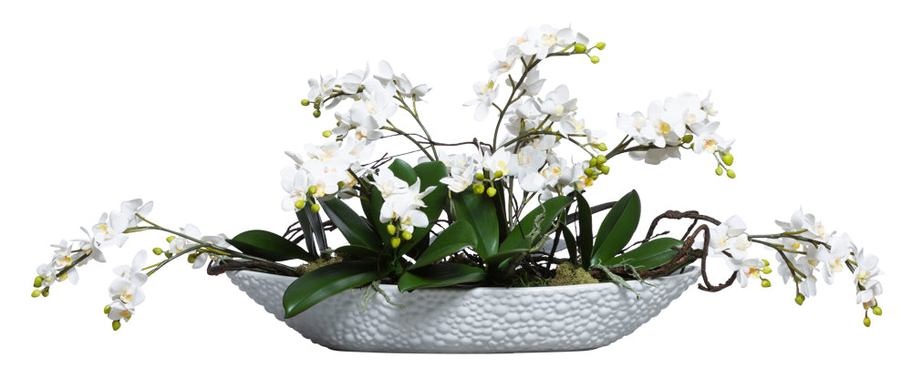 Silk Mini White Orchid - White Oval Bubble Bowl