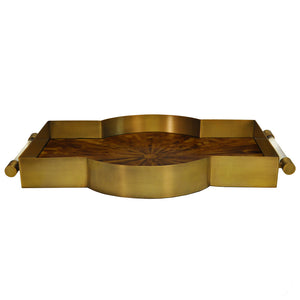 Worlds Away Florence Antique Brass Decorative Tray – Faux Horn Radial Inset