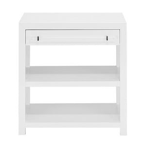 Worlds Away Garbo Side Table with Drawer  – White Lacquer