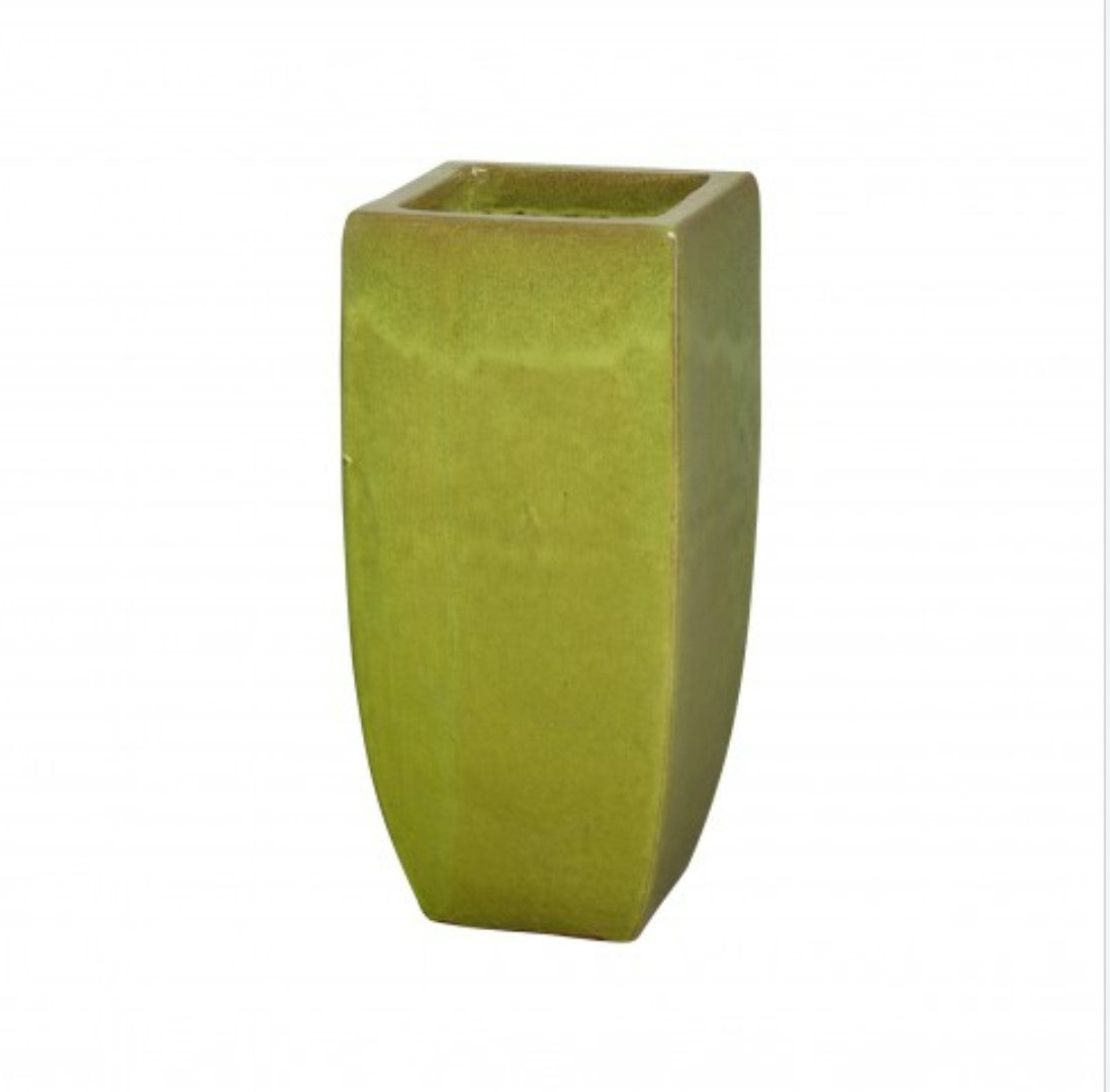 Tall Square Planter with Citron Glaze – Medium