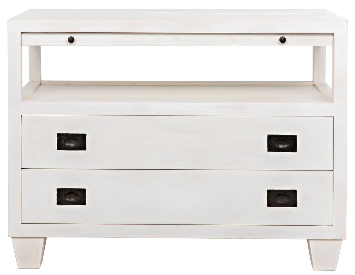 Noir 2-Drawer Side Table with Sliding Tray - White Wash