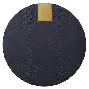 Worlds Away Harrington Round Accent Table with Antique Brass Base – Navy Shagreen