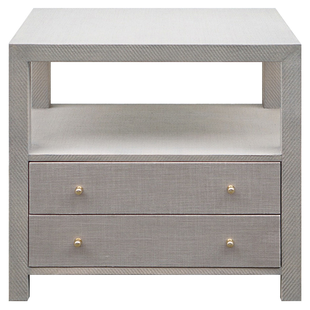 Worlds Away Hattie 2-Drawer Grasscloth Side Table – Grey