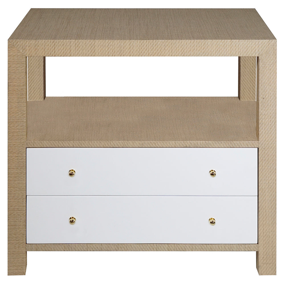 Worlds Away Hattie 2-Drawer Grasscloth Side Table – Natural