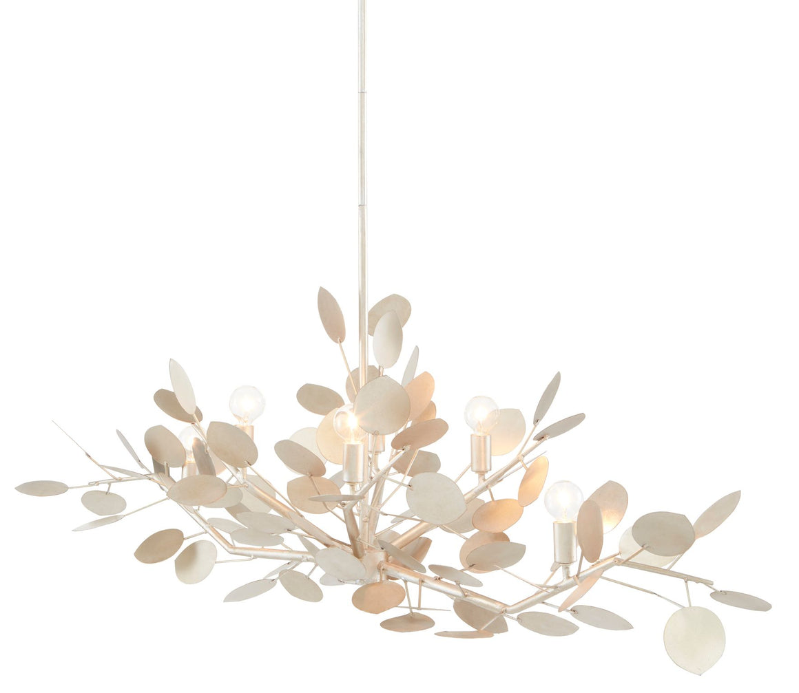 Currey and Company Lunaria Oval Chandelier - Contemporary Silver Leaf