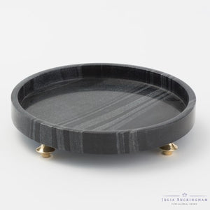 Round Marble Tray with Brass Feet - Black