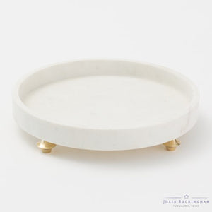 Round Marble Tray with Brass Feet - White