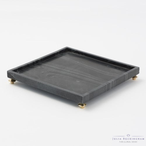 Square Marble Tray with Brass Feet - Black