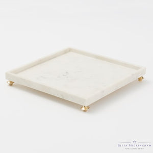 Square Marble Tray with Brass Feet - White