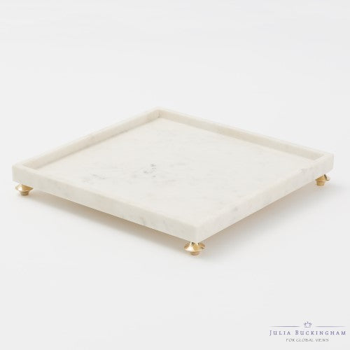 Square Marble Tray with Brass Feet - White