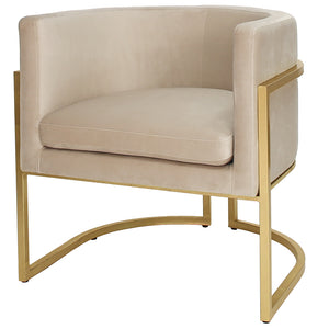 Worlds Away Jenna Barrel Arm Chair with Gold Leaf Frame - Cream Velvet